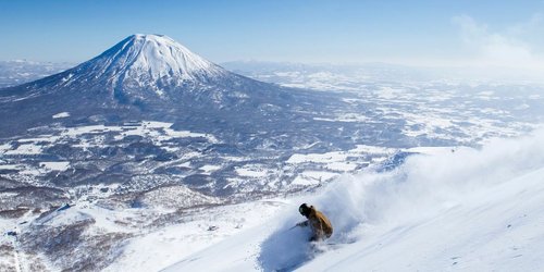 Japan niseko with volcano in the background